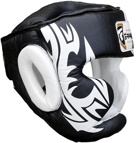 Boxing Kopfschutz Schutzhelm MMA Training Pro Full Face, Wange Schutz Echtes Leder Kopfbedeckung (L)