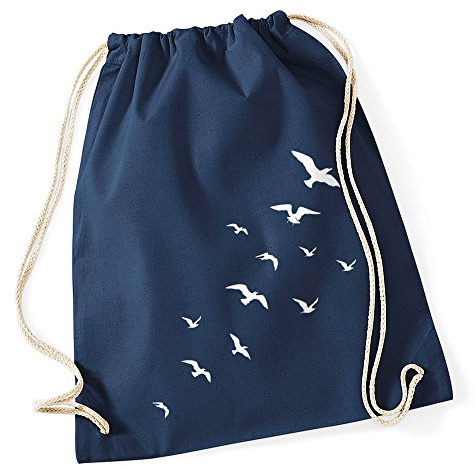 Autiga Turnbeutel Vögel Birds Hipster Beutel Tasche Stringbag Beuteltasche Gymbag Beuteltasche Navy