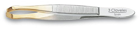 3 Claveles - Pinza de Depilar con Punta Cangrejo, Punta Oro, 8 cm