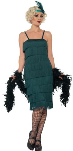 Smiffys Flapper Kostüm, Grün, mit langem Kleid, Kopfschmuck & Handschuhen
