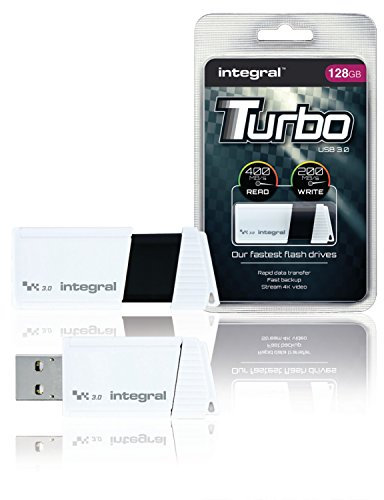 Integral 128GB USB Memoria 3.0 Flash Drive Turbo Blanco, hasta 400MB/s de Lectura y 100MB/s de Escritura