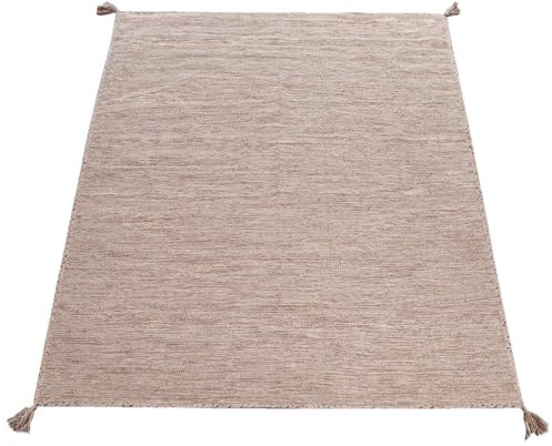 Paco Home Designer Teppich Webteppich Kelim Handgewebt 100% Baumwolle Modern Meliert Beige, Grösse:60x110 cm