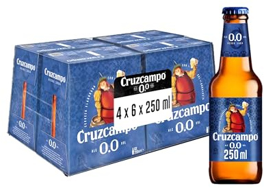 Cruzcampo 0,0 cerveza lager sin alcohol Caja 4 Pack botella, 6 x 25cl