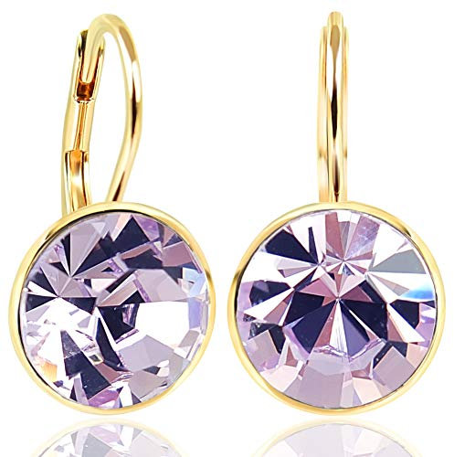 NOBEL SCHMUCK Ohrringe Gold Violet mit Markenkristallen 925 Sterling - schlicht modern
