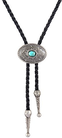COOLLA Bolo-Krawatte Cowboy-Krawatte Leder Choker Halskette Vintage Türkis Anhänger für Damen Herren, Leder, Türkis