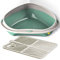 CAT CENTRE Green XL Jumbo Corner Cat Litter Tray + Cream Nonslip Mat Set Box Loo Toilet Kitten Pad