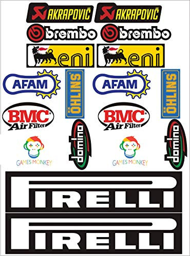 AUFKLEBER MOTO SPONSOR 18 Pz Sticker Moto-Cross Grafik Fahrrad Mtb Computer Roller Kit Modellieren GLÄNZENDES VINYL Berühmte Marken Pack