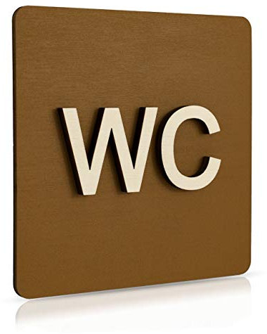 WC Schild Schwarz Holz Toilettenschild Toilette Türschild Damen Herren Piktogramm (14x14cm) (Nussbaum Dunkel)
