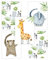 Olgs Wandbilder 5er Set für Baby & Kinderzimmer Deko Poster | Kunstdruck DIN A4 ohne Rahmen und Dekoration Tiere (Junge/Mädchen) (W11 Affe Elefant Giraffe Dschungel)