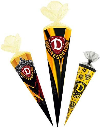 alles-meine.de GmbH Schultüte - SG Dynamo Dresden/SGD Fußball - 35 cm - rund - Tüllabschluß - Zuckertüte - mit/ohne Kunststoff Spitze - Jungen Mädchen - Fußballspieler - Ball..
