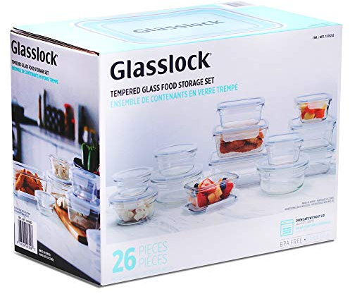 Glasslock - Set per alimenti in vetro temperato per forno e microonde, set da 26 pezzi