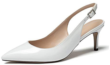 EDEFS Scarpe con Tacco Donna Gattino,Scarpe con Cinturino alla Caviglia Donna,6.5CM Slingback Sandali,Bianco EU40