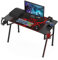47 inch Gaming Desk, Home Office K Shaped PC Computer Gaming Desk with Free Mouse Pad Headset Hook Cup Holder, Black