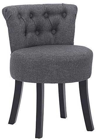 Warmiehomy Vanity Dressing Table Chair With High Backrest,Button Design Linen Fabric Makeup Table Stool, Padded Dressing Table Stool For Bedroom Furniture Wooden Legs 40 * 40 * 69CM Grey