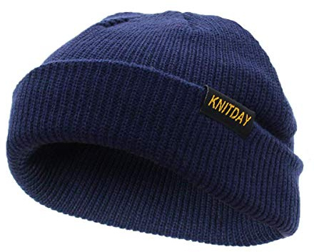 KNITDAY Fisherman Beanie Trawler Sailor Skullcap Knit Short Hat Unisex, navy, Einheitsgröße-M