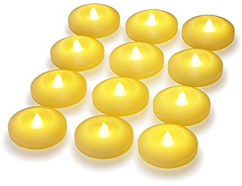 KITOSUN Schwebende Flammenlose LED Kerzen - Batterien Power-Teelichter Wasseraktivierung für Hochzeit Zuhause Party Tischdekoration Vasen Bad Outdoor Pool Teich Dekoration (warmweiß, 12 Stück)