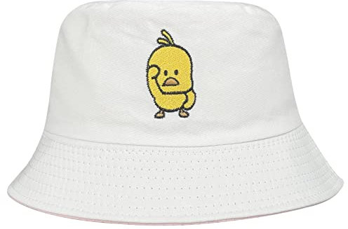 QOOEQPQY Unisex Fischerhut, modisch, wendbar, bestickt, doppelseitig, zum Tragen, Pink / Weiß, Einheitsgröße