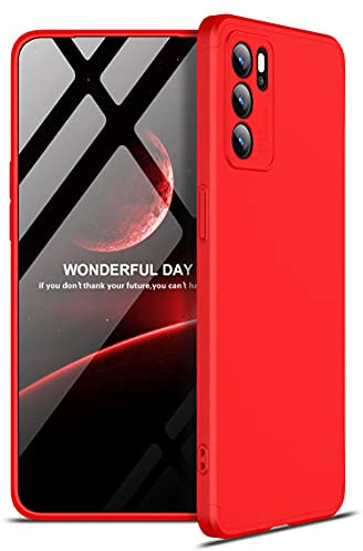 ZSCHAO Coque pour Oppo Reno 6 5G 360 Degres Ultra Slim Fine Anti Choc avec Verre trempe Housse Case Coque Compatible avec Oppo Reno 6 5G Rigide Dur Antichoc Integral Mate Mat Case Cover Rouge