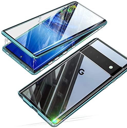 LIUKM Hülle für Google Pixel 6 Pro 6.71 Zoll Magnetische Adsorption Handyhülle 360 Grad Stoßschutz Vorne hinten Gehärtetes Glas Schutzhülle Metallrahmen Cover Case - Blau