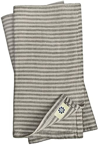 Linen & Cotton Luxus 4 x Stoffservietten/Servietten Stoff/Leinenservietten Streifen Bjorn Landhausstil Vintage Shabby - 100% Leinen, Schwarz/Beige/Natur (47 x 47cm) Home Küche Dekoration Esstisch
