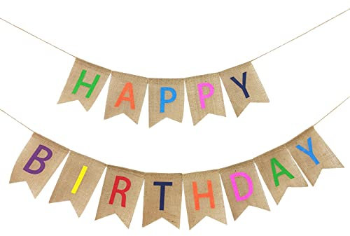 Happy Birthday Girlande, Geburtstag Leinenbanner, Geburtstagsdeko, Girlande geburtstag, Geburtstagsparty Dekoration für Babyparty und Erwachsene.