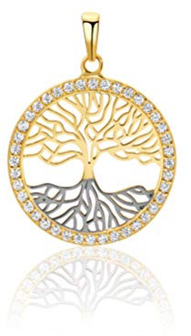 PRINS JEWELS 9 Karat Gelbgold Lebensbaum Amulett 375 Gold mit Zirkonia Steinen