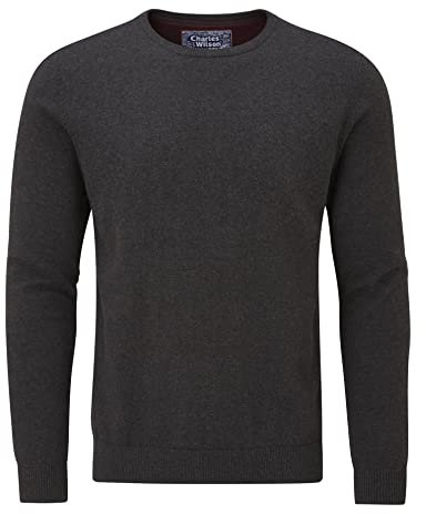 Charles Wilson Men's Fine Knit Cotton Crew Neck Jumper (L, Charcoal (0422))