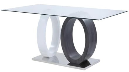 Vente-unique-Mesa de Comedor Ayane - Cristal Templado y MDF - Gris y Blanco
