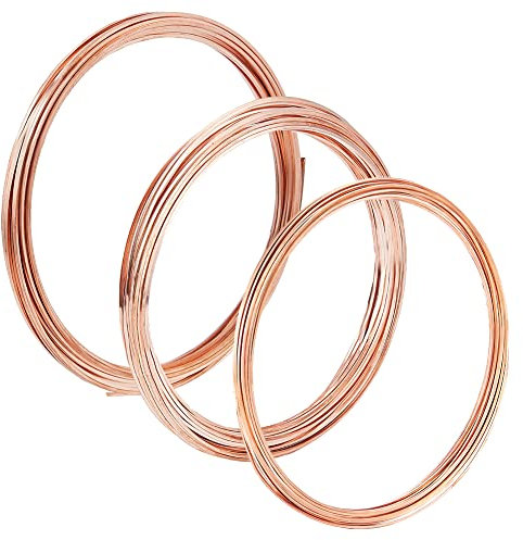 BENECREAT 3 Bündel 18/20/22-Gauge-Quadratdrähte Aus Kupfer, Rohkupfer-Perlendraht Zum Basteln von Schmuck, Ringen, Armbändern, Ohrringen, 19.69 Fuß (6 m) / Bündel