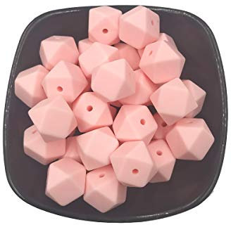 Alenybeby 30stk Rose Quartz Farbe Silikon Sechseckige Perle Perlen Ball 17mm Lose Silikon Geometrische Sechseck Bulk Bead für Mama Halskette Armband Schmuck Herstellung