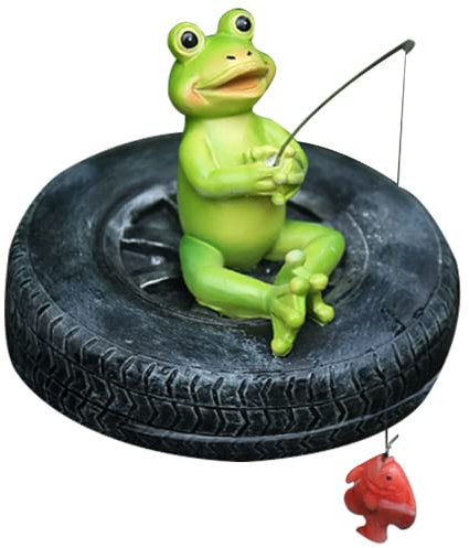 Weduspaty Floating Teichschmuck Frosch, schwimmender Frosch für Teichverzierungen Froschharz schwimmende Froschstatue Süßes Fischereifrosch Skulptur für Garten Teich Pool Dekor Style2 18x15cm
