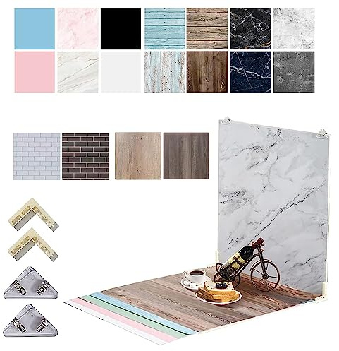 2PCS Photography Background Boards 60x60cm and Double Sided 7 PCS Photography Backdrop Papers with Components,18 Patterns Background Set for Photographic Needs (Background Board+Background Paper)