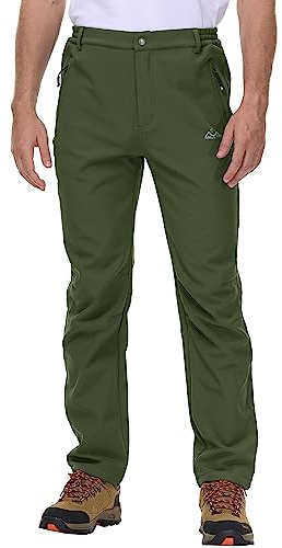 Rdruko Mens Fleece Lined 4 Zip Pockets Ski Trousers | Warm Waterproof Outdoor Hiking Walking Fishing Snow Skiing Partial Elastic Waistband Pants Winter Thermal Softshell Workwear