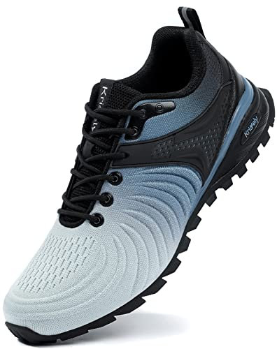 Kricely Scarpe Trail Running Uomo Scarpe Trekking Scarpe da Escursionismo Outdoor Traspirante Scarpe da Ginnastica Fitness Running Sneakers Bianco Blu 44