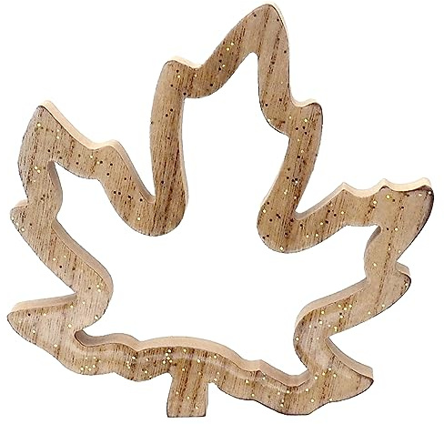 ZauberDeko Ahornblatt Holz Ahorn Natur Gold Glitzer Klein Groß Herbst Deko Tischdeko, Modell:Modell3