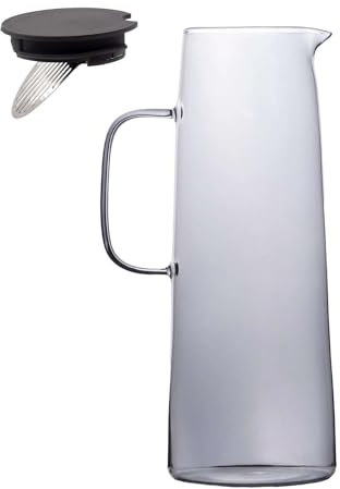 Intirilife Karaffe Kanne aus Glas in Smokey Grau - 1.7 Liter Füllmenge - Glas Wasser Krug mit Deckel und Sieb für Heiße und Kalte Getränke Tee Saft Limonade