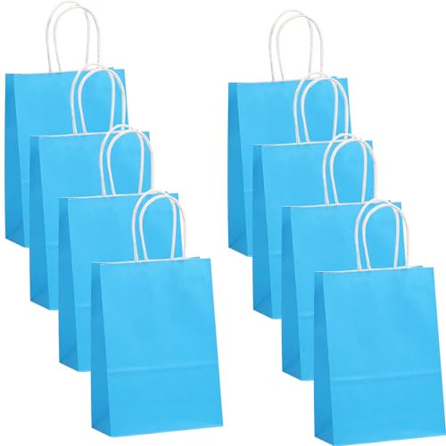 30 Stück Papiertüten Hellblau mit Henkel Geschenktüten Klein mit Henkel,Papiertüten 15X8X21cm,Henkeltüten Papier Papiertüten Weihnachten Tüten Papier für Hochzeitsfeier,Einkaufstüten und Geburtstags