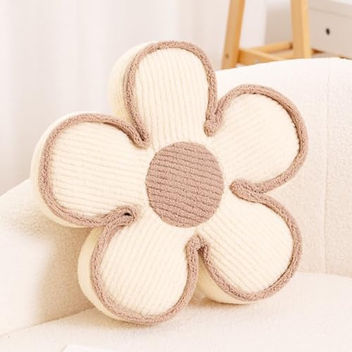 Kcvvcr Blumenkissen, weiches Blumenförmiges Bodenkissen, dekoratives Überwurfkissen, niedliches Blumensitzkissen, Blumenzimmer-Dekor, Plüschkissen für Sofa, Couch, Bett, 34 cm, Elfenbeinfarben