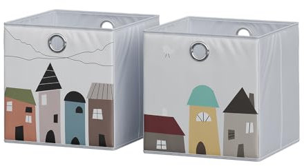Vicco Faltbox, Regalbox für Kinder, Grau, 30 x 30 cm (Motiv Stadt)