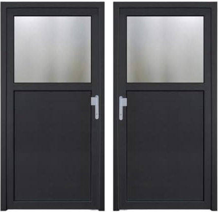 HORI® Kellertür Haustür aus Kunststoff Nebeneingangstür Komplettset Hauseingangstür weiß/anthrazit I Farbe: anthrazit (innen weiß) I DIN rechts I Modell: Knauff I 210 x 110 cm