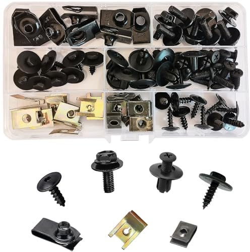 64 Kit Assortimento di Vite per Autoveicoli e Auto U-Clips Fissaggio Metallo con Vite Autofilettante a Testa Esagonale Carrozzeria Panel Auto Viti Carene Bulloni di Fissaggio