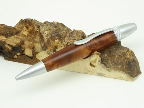 Schreibgerät-Unikat-Kugelschreiber Modell Polaris2 aus Edelhölzern handgedrechselt Holz Unikat (Thuja Maser, satin chrom)