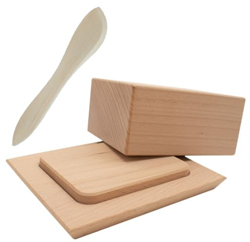 Buttedose aus 100 % unbehandeltem Buchenholz inkl. Buttermesser - für 250 g Butterrwürfel - 3-teilig - MADE IN AUSTRIA - Butterdose Holzdeckel - Butterdose Holzboden