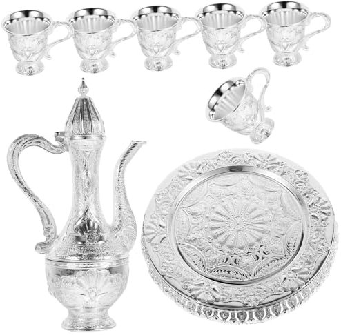 LIFKOME Set da tè in Metallo Vintage Teiera Turca E Bicchieri Delicati per Servire Vino Caldo O Freddo