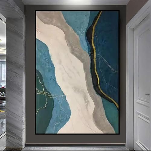 YAJNILUCK Premium Design Leinwand-Salon-Wandbild, abstraktes grünes Goldfolien-Ölbild für Büro, Wohnzimmer, Heimdekoration, Wandkunst, 40 x 60 cm (16 x 24 Zoll), Innenrahmen