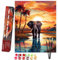Bougimal Peinture par numéros Adulte Paysage Ohen Cadre avec pinceaux et peinture acrylique - 40 x 50 cm, Eléphant au coucher du soleil