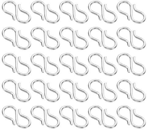PATIKIL 13x4mm S Hook Clasp, 50Pcs 304 Stainless Steel S-Shaped Jewelry Clasp Connector for Jewelry Making Necklace Bracelet Craft DIY Accessories, Silver