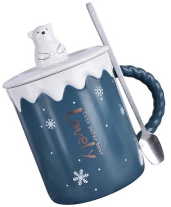 TOPBATHY Taza de Cerámica con Forma de Oso Polar para Té Café Tapa Y Cuchara Antideslizante para Todas Las Edades
