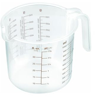 Doseur gradué avec bec verseur et poignée - Pichet multifonction pour liquides et solides, échelle en grammes et litres, sans BPA, lavable au lave-vaisselle, en plastique, 1 L