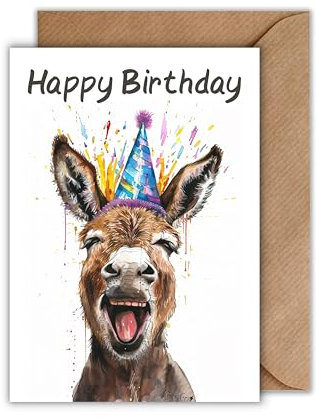WBdesignz Esel Geburtstag Karte mit Umschlag - Lustige Geburtstagskarte “Happy Birthday” Glückwunschkarte Geschenkkarte zum Geburtstag Happy Birthday Karte (DIN A6)